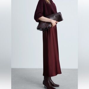 NWT Mango Satin Long Skirt - Burgundy